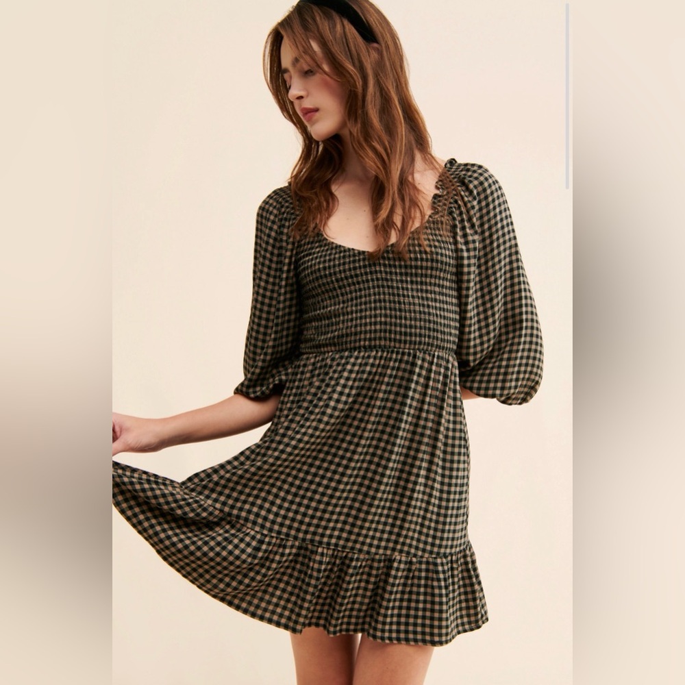 Gingham Smocked Mini Dress